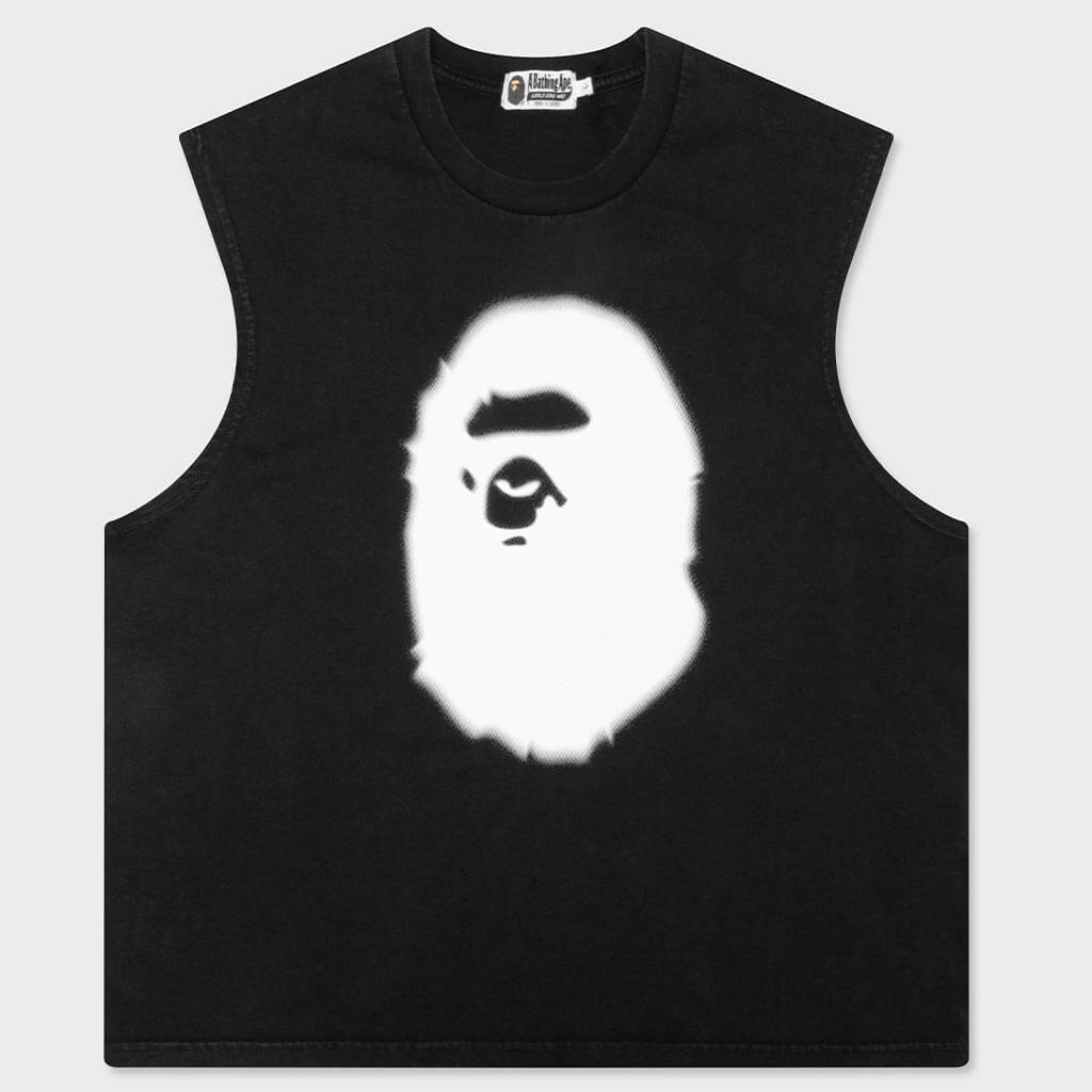 Heavy Wash Ape Head Cropped Fit Tank Top - Black