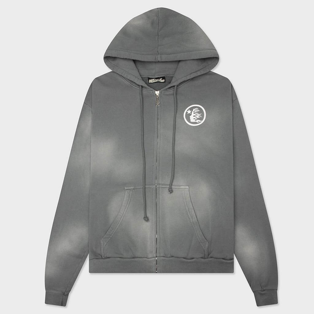 Hellstar Logo Zip Up Sweatshirt - Grey