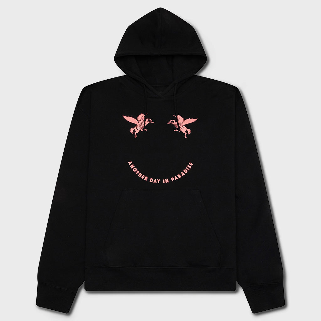 Fleece Hoodie With Unicorns Embroidery - Black