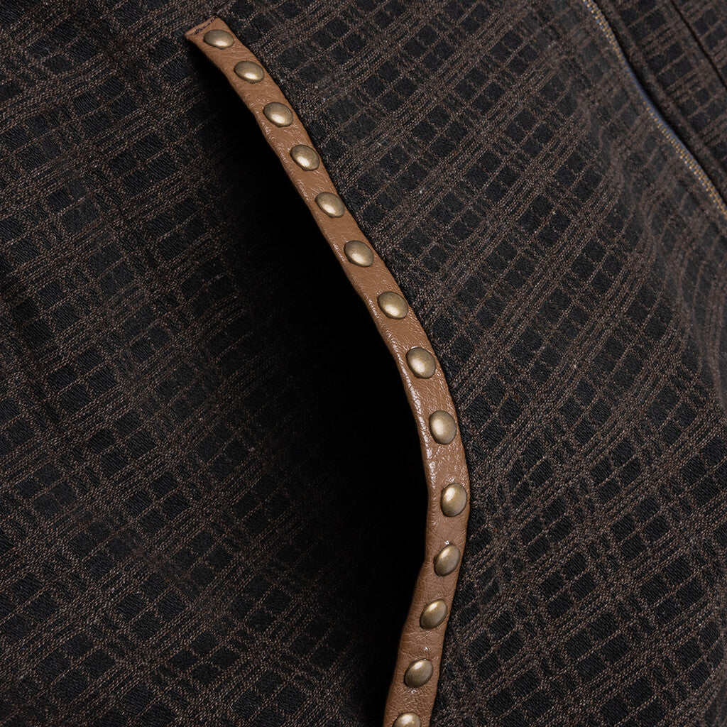 Horns Denim Vest - Brown Plaid