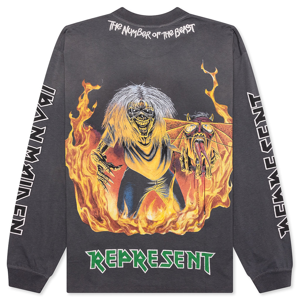 Number Of The Beast Long Sleeve T-Shirt - Sunfade Grey