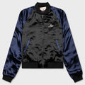 Black Satin Bomber with Beaded Logo - Black