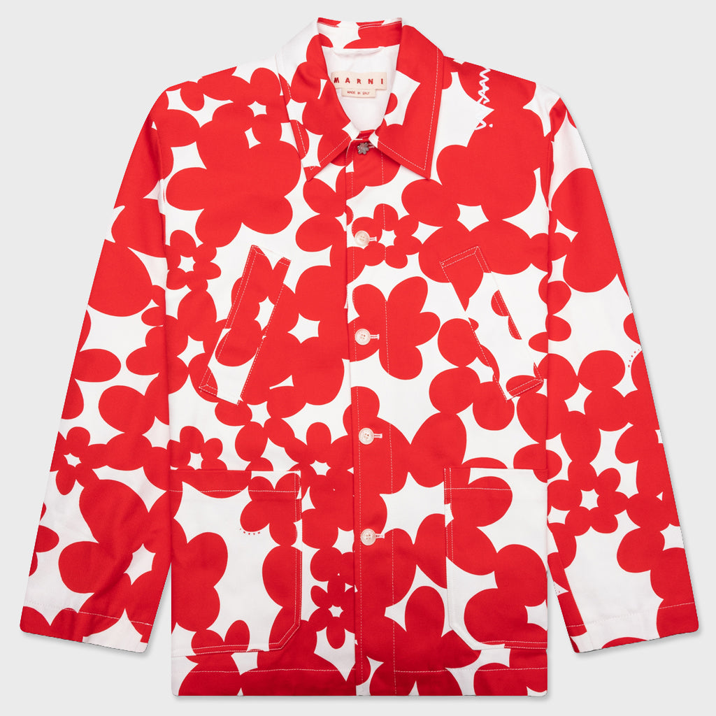 Red and White Dillies Print Jacket - Crimson