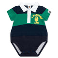 Kid's Panel Stripe Polo Shirt Layered Bodysuit - Navy