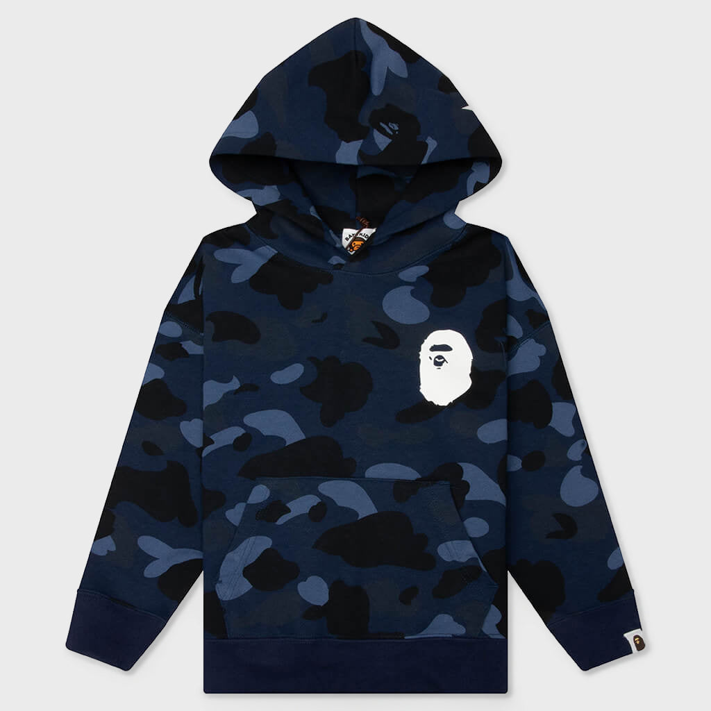 Kids Color Camo Ape Head Relaxed Fit Pullover Hoodie - Navy