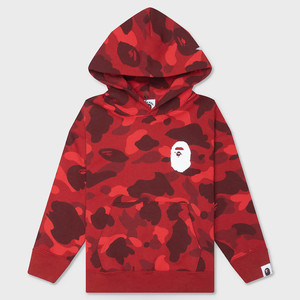 Kids Color Camo Ape Head Relaxed Fit Pullover Hoodie - Red