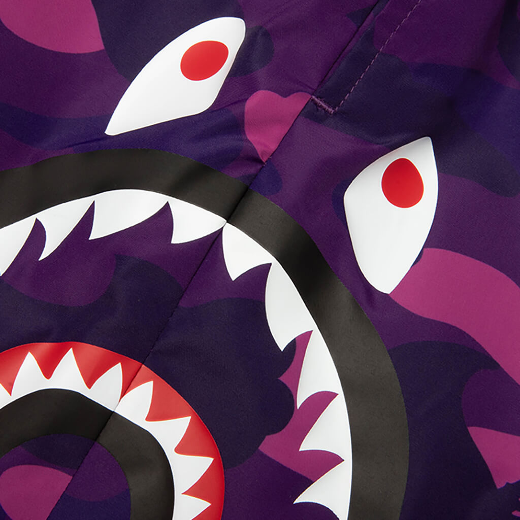 Kids Color Camo Side Shark Beach Shorts - Purple