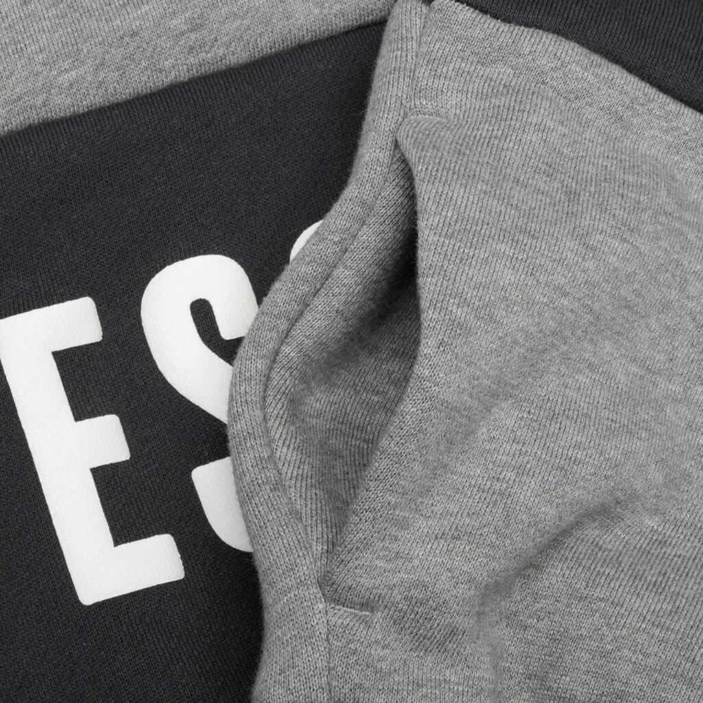 Kids Cropped Relaxed Panelled Hoodie - Seal Heather/Iron Grey