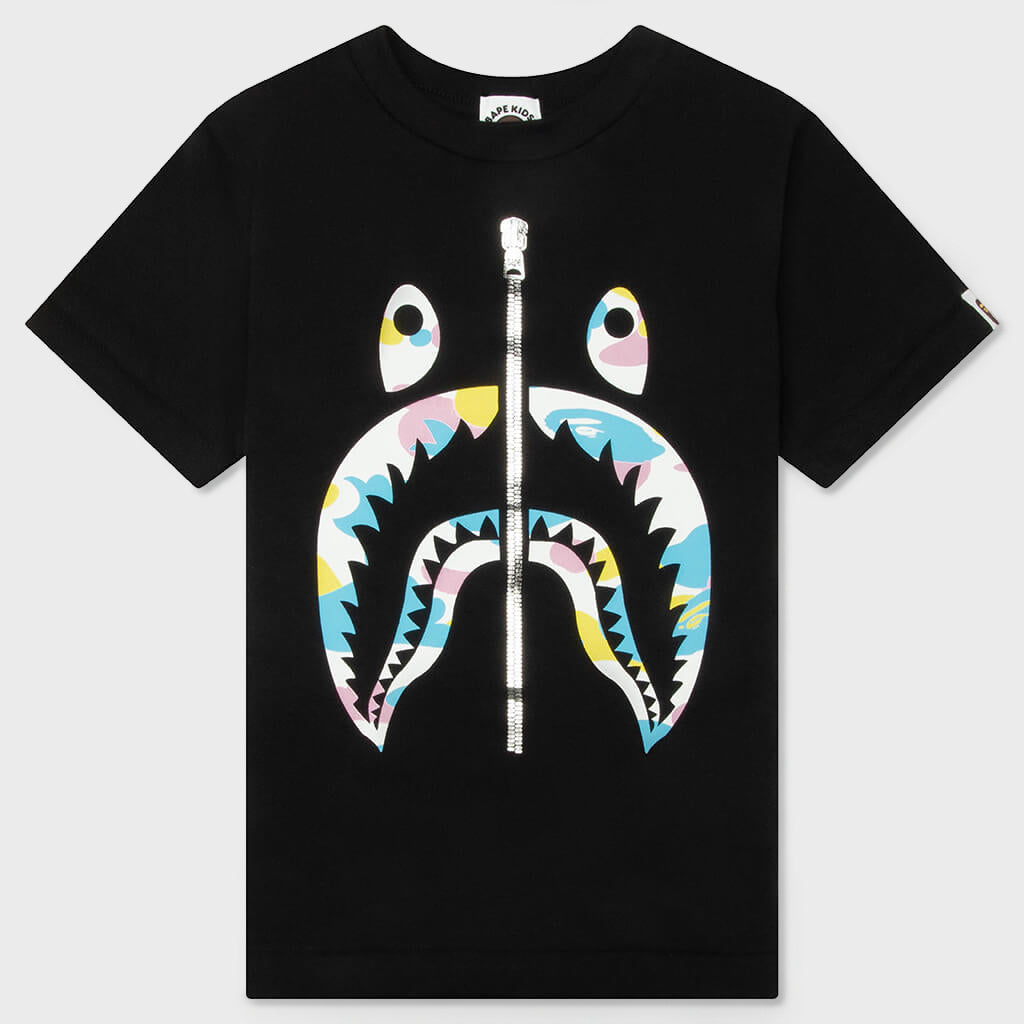 Kids New Multi Camo Shark Tee - Black