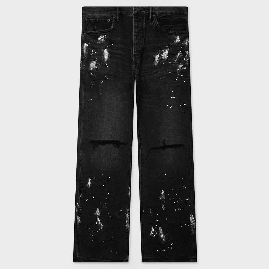 Knee Slit Paint Splatters Jeans - Black