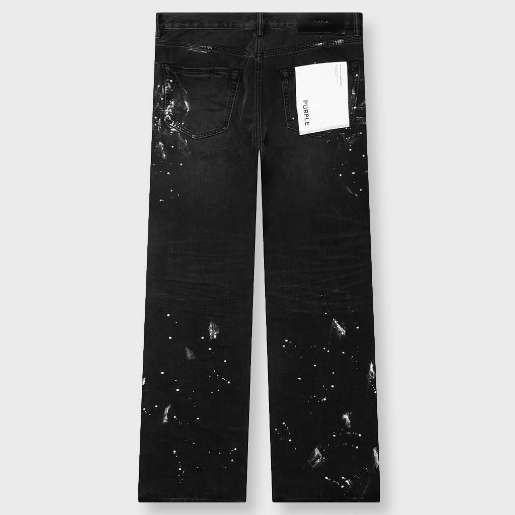 Knee Slit Paint Splatters Jeans - Black