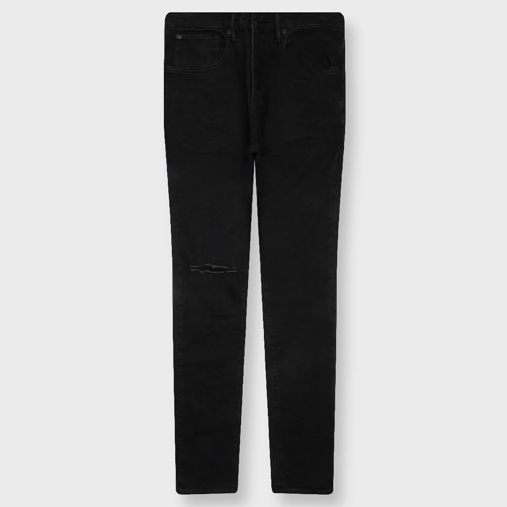 P002 Knee Slit Rinse Slim Denim Pants - Black