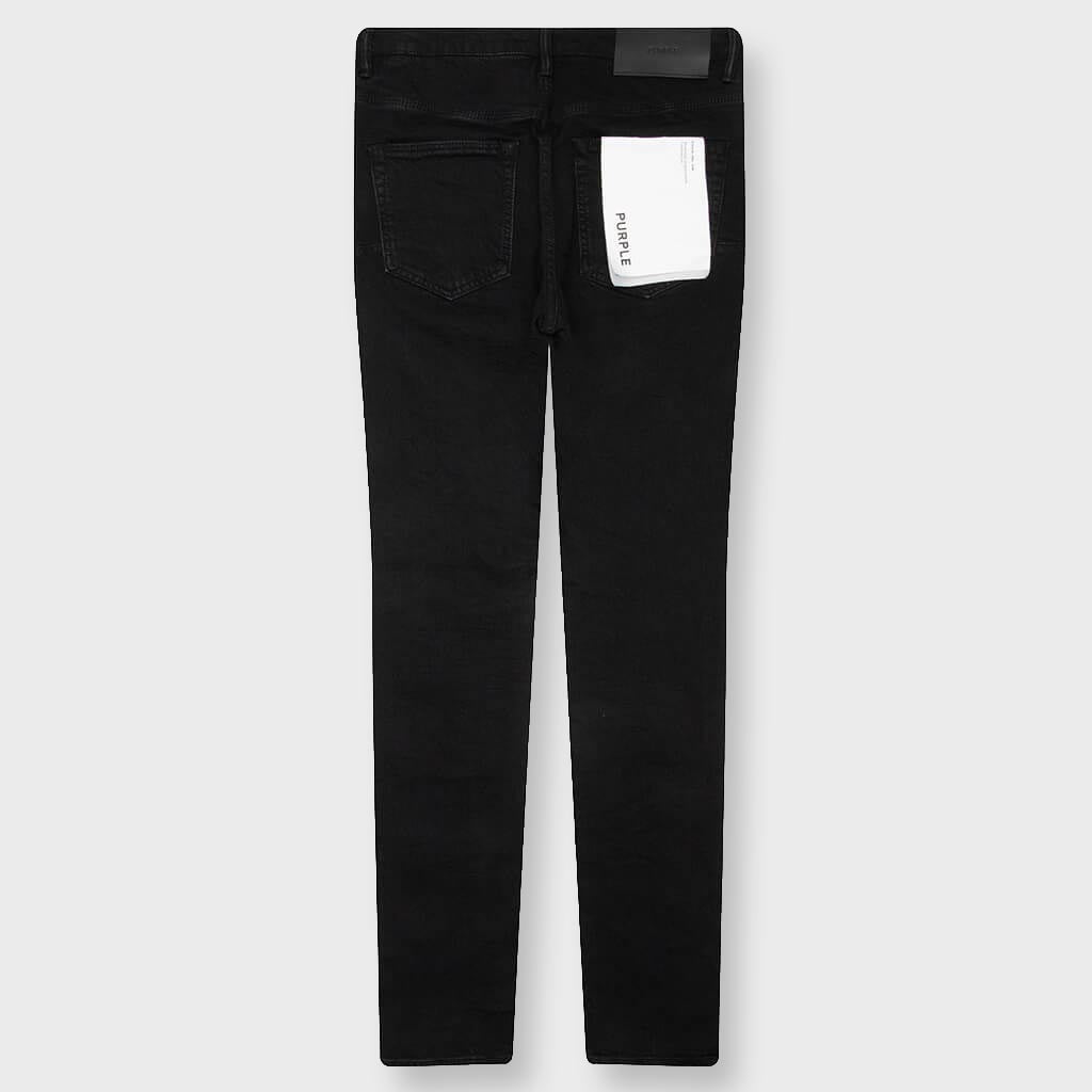 P002 Knee Slit Rinse Slim Denim Pants - Black