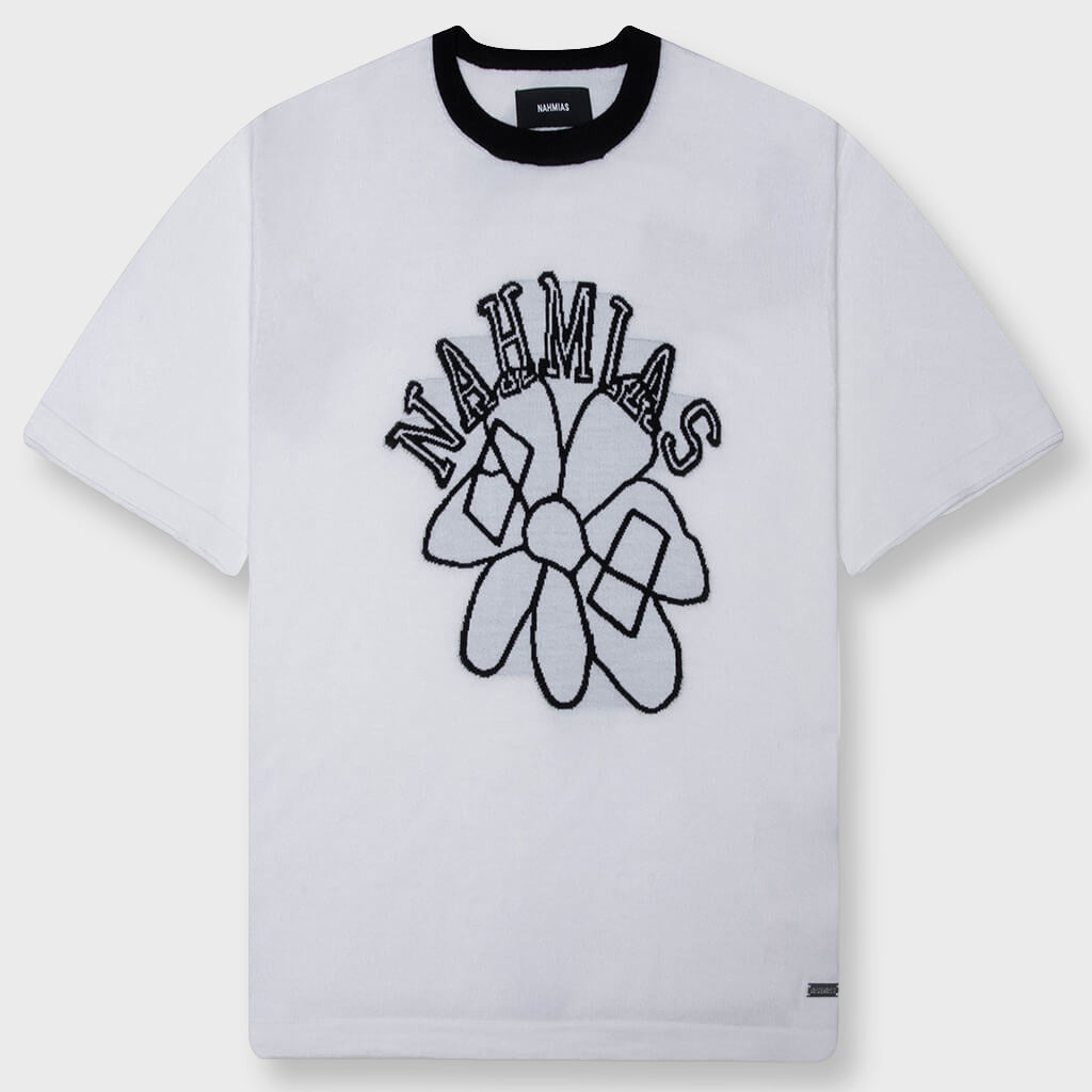 Knit Flower Boxy Tee - White