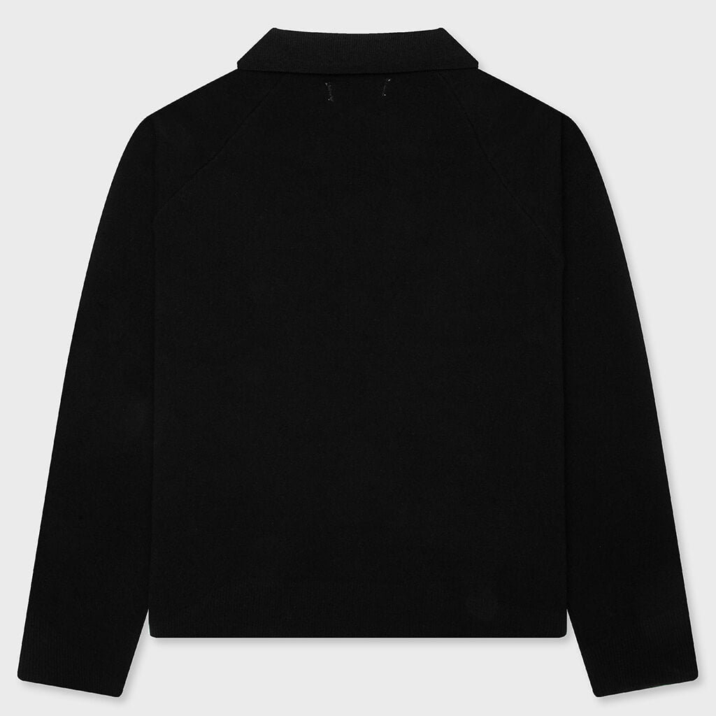 Knitted Zip L/S Polo - Black