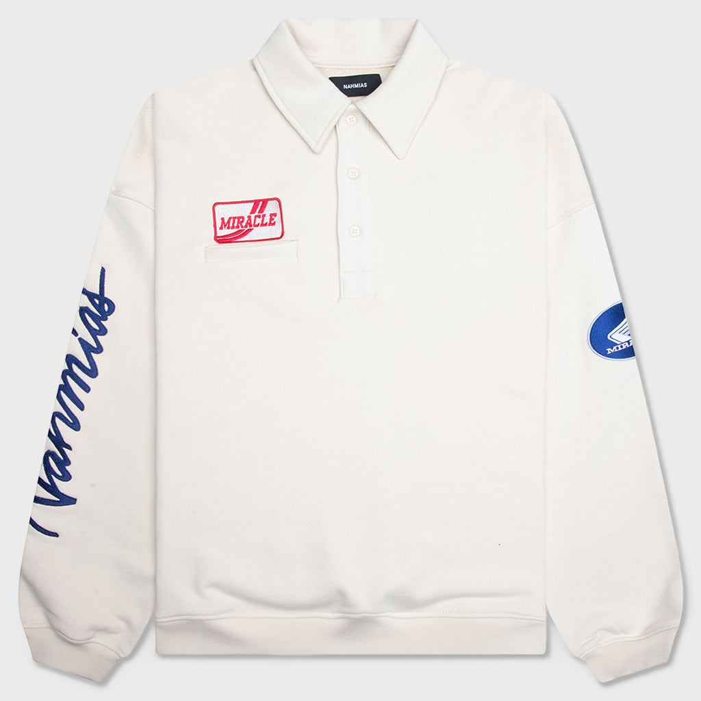 L/S Polo Henley Shirt - Egg White