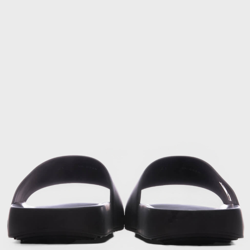 Label Slide Flat Sandals - Black