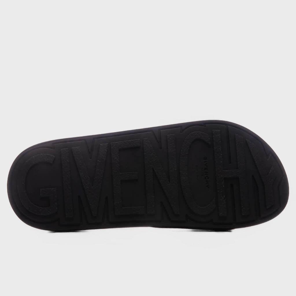 Label Slide Flat Sandals - Black