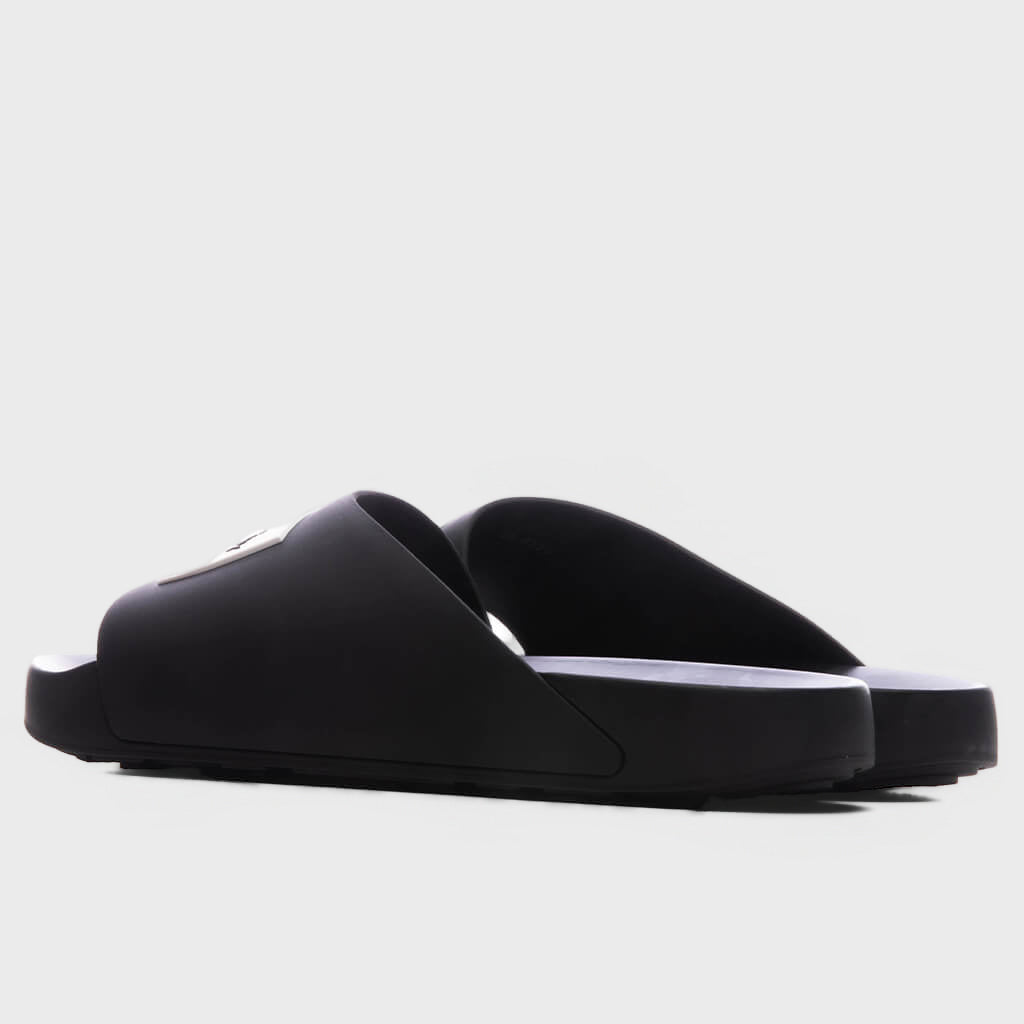 Label Slide Flat Sandals - Black