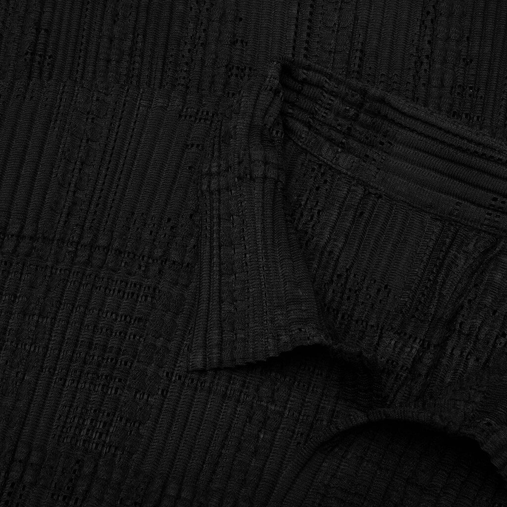 Lace Grid Pleats Shirt - Black