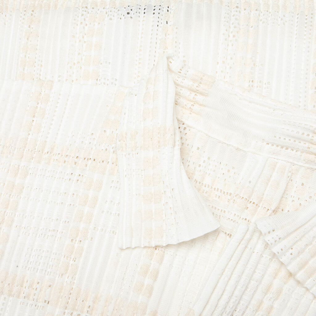 Lace Grid Pleats Shirt - White