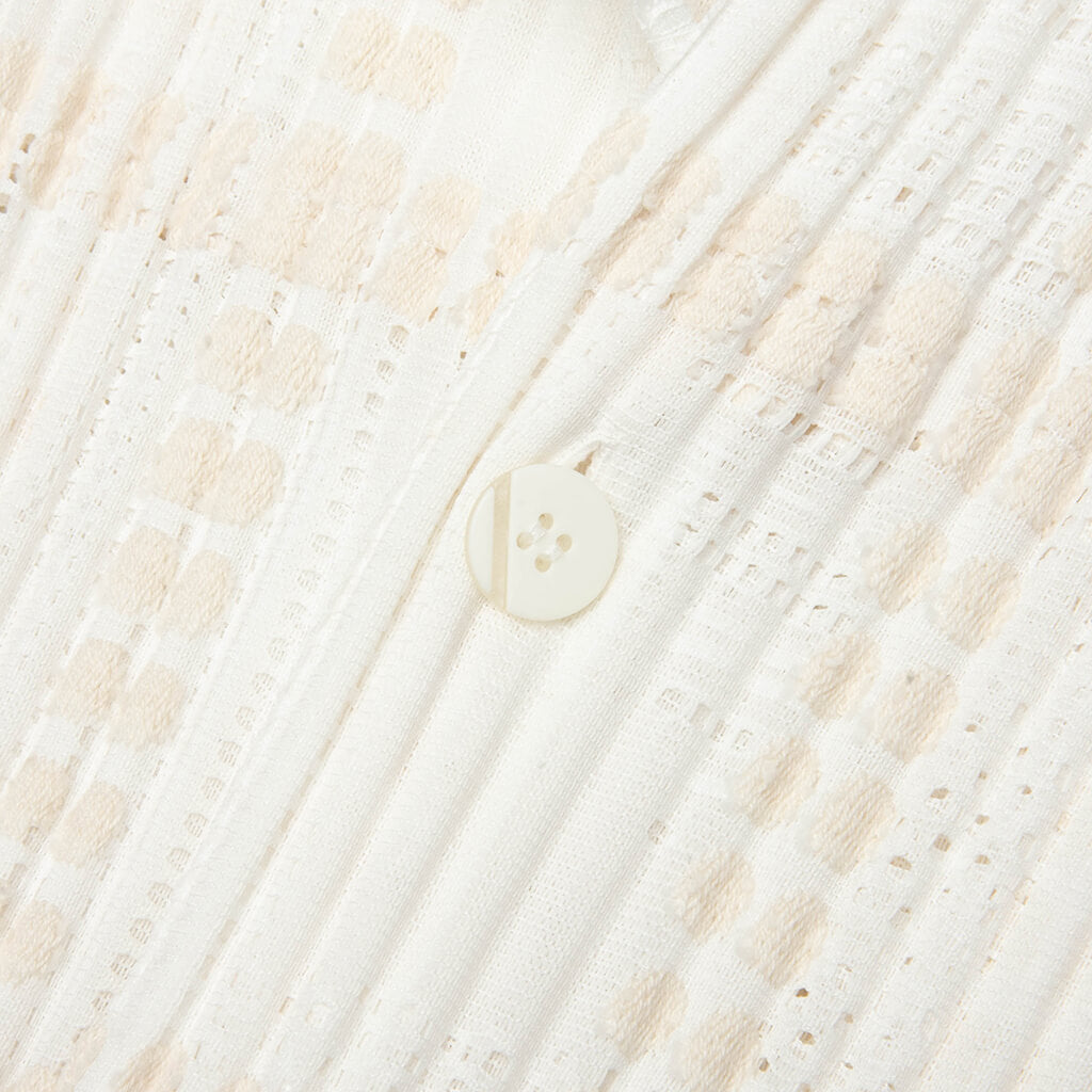 Lace Grid Pleats Shirt - White