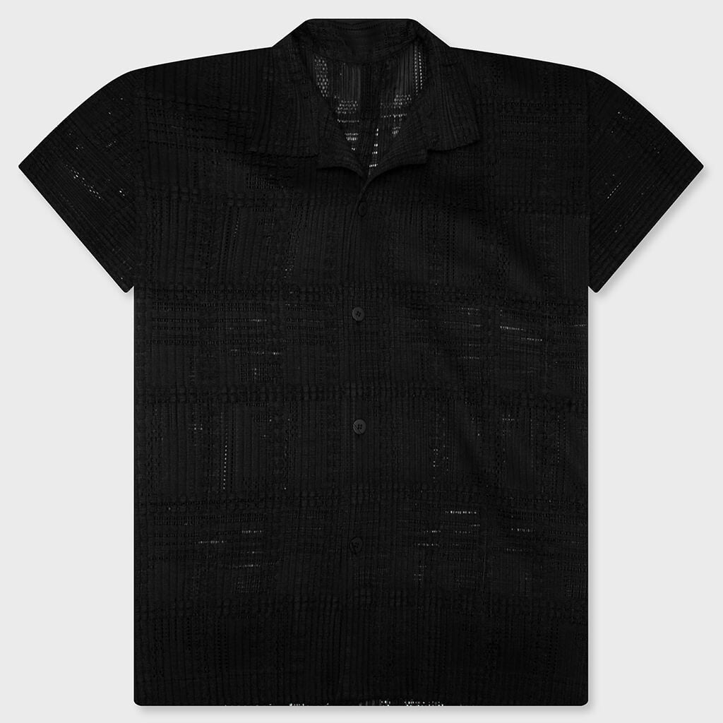 Lace Grid Pleats Shirt - Black