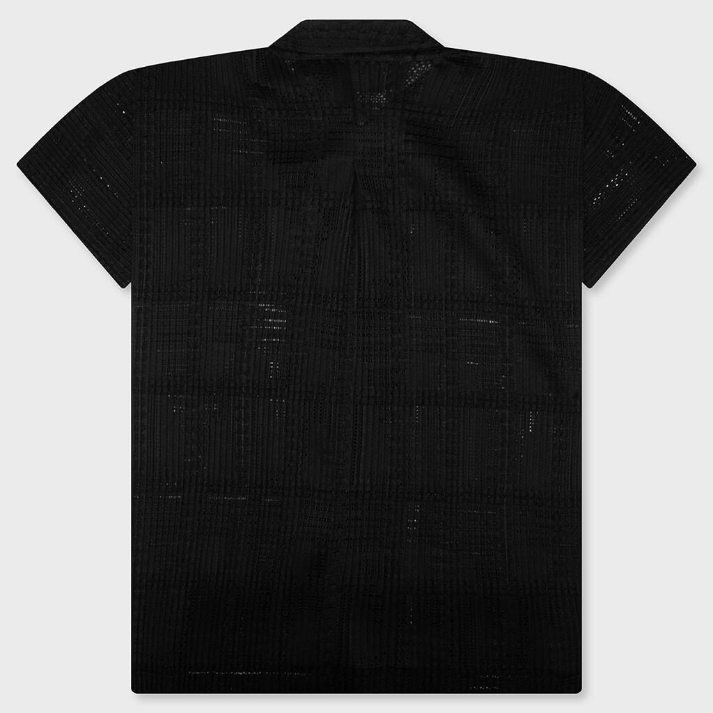 Lace Grid Pleats Shirt - Black