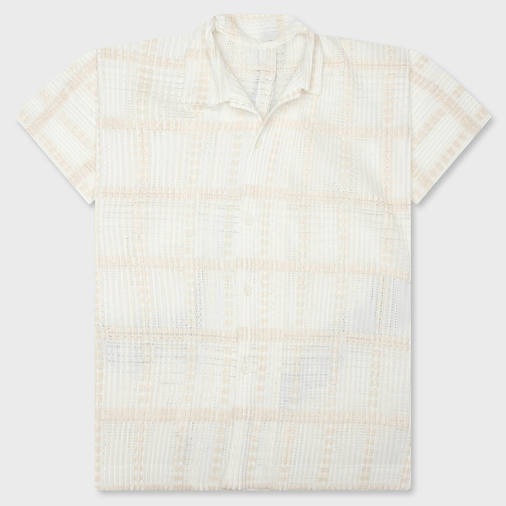 Lace Grid Pleats Shirt - White