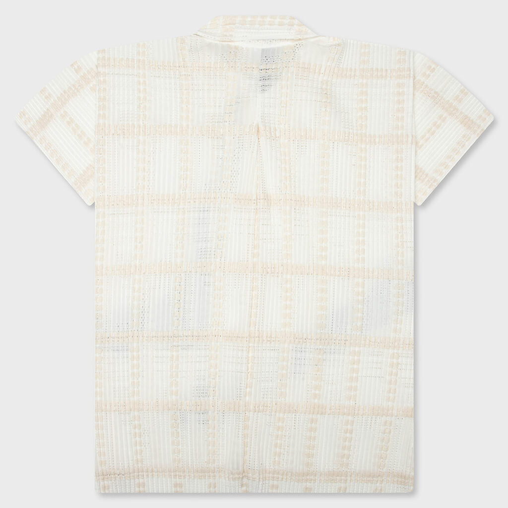 Lace Grid Pleats Shirt - White