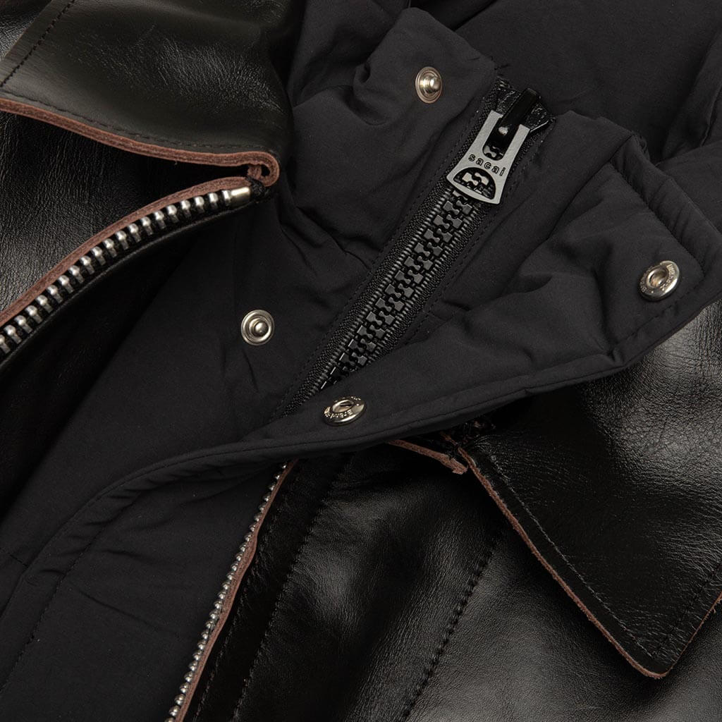 Leather Puffer Blouson - Black