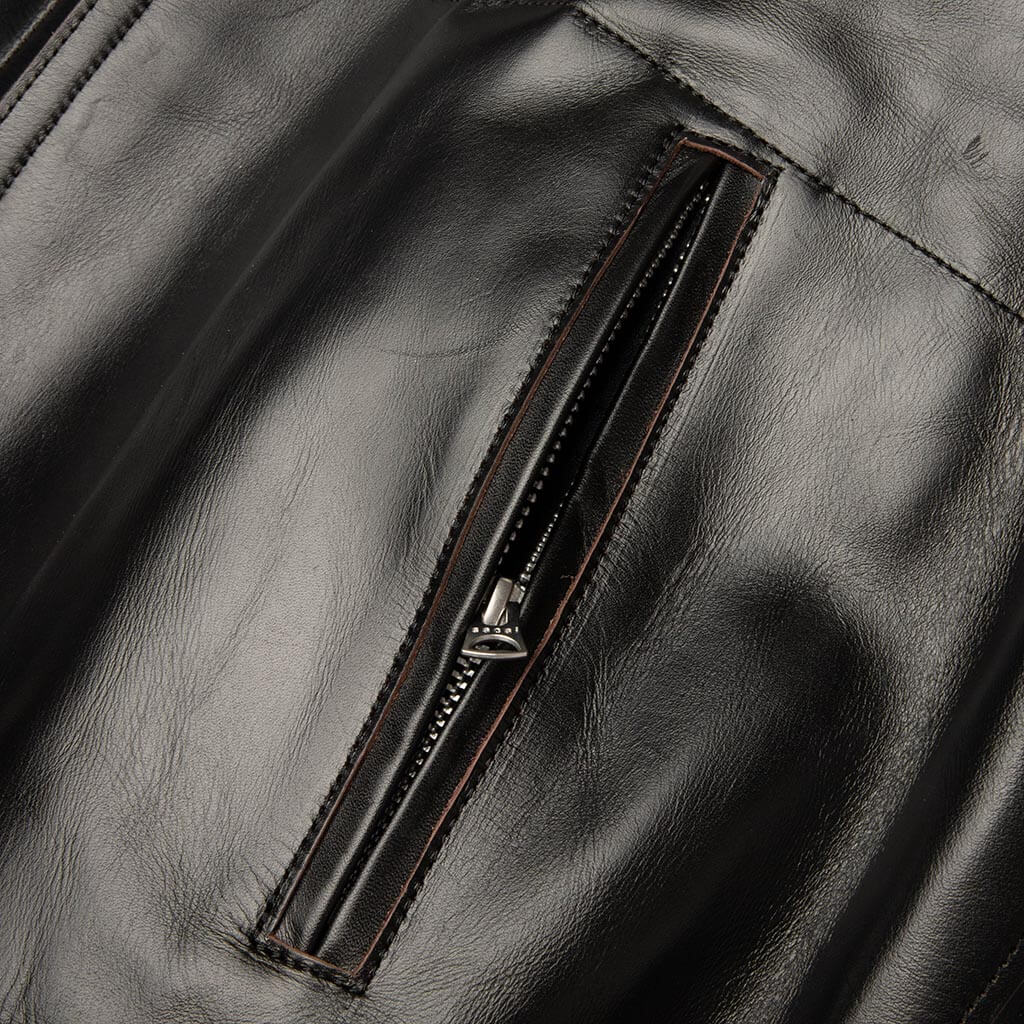 Leather Puffer Blouson - Black