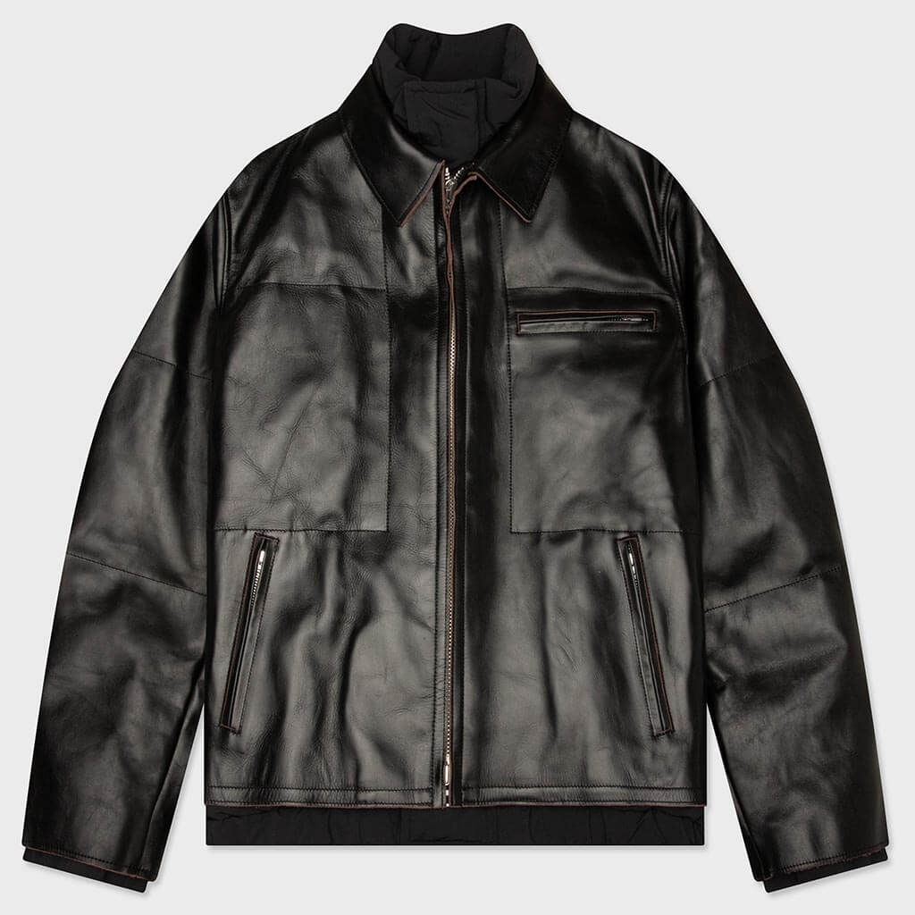 Leather Puffer Blouson - Black