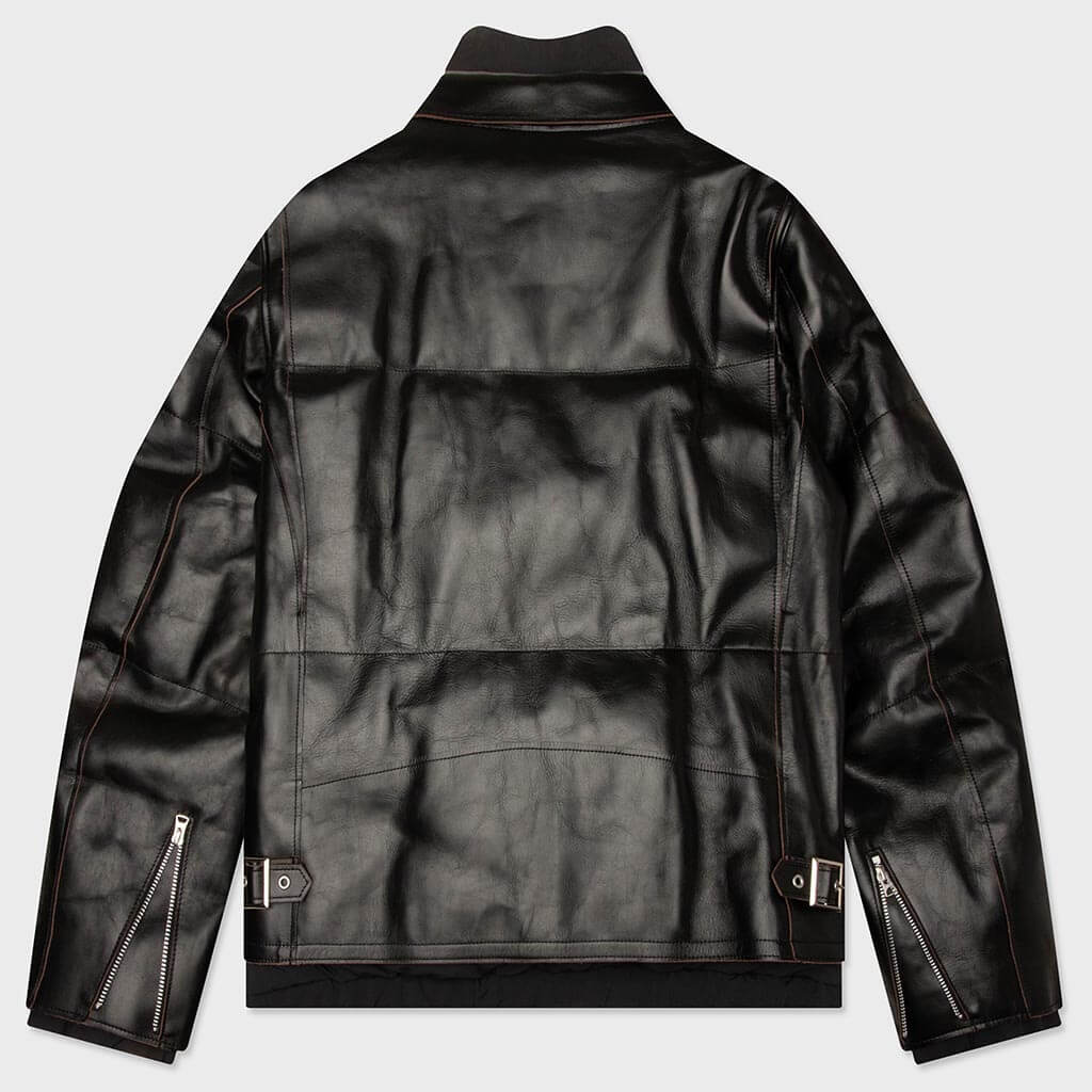 Leather Puffer Blouson - Black