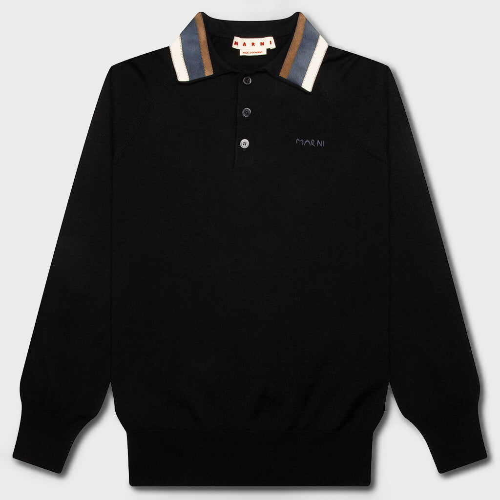 Light Wool With Patchwork Gauge Polo - Black