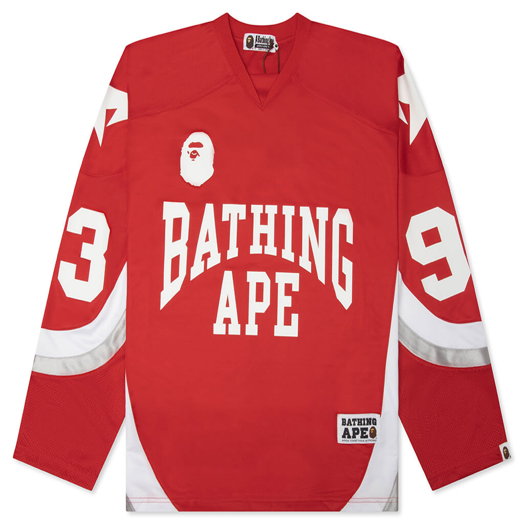 Line Camo Jacquard Logo Relaxed Fit Ice Hockey Jersey - Red