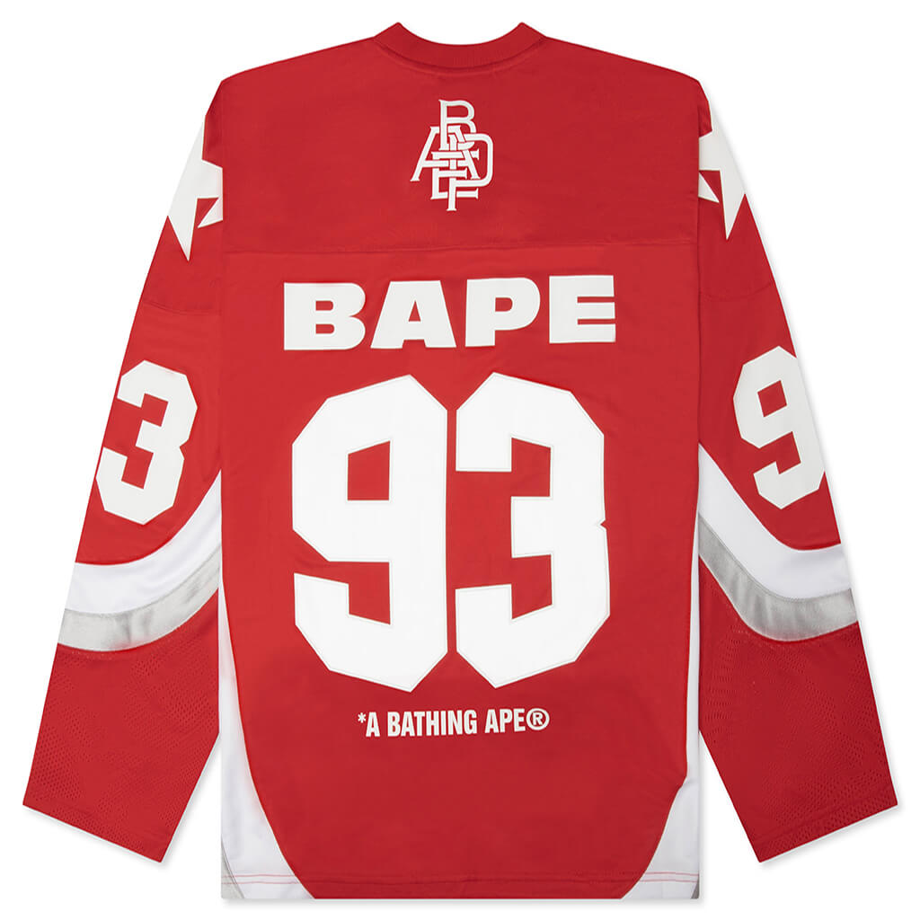 Line Camo Jacquard Logo Relaxed Fit Ice Hockey Jersey - Red