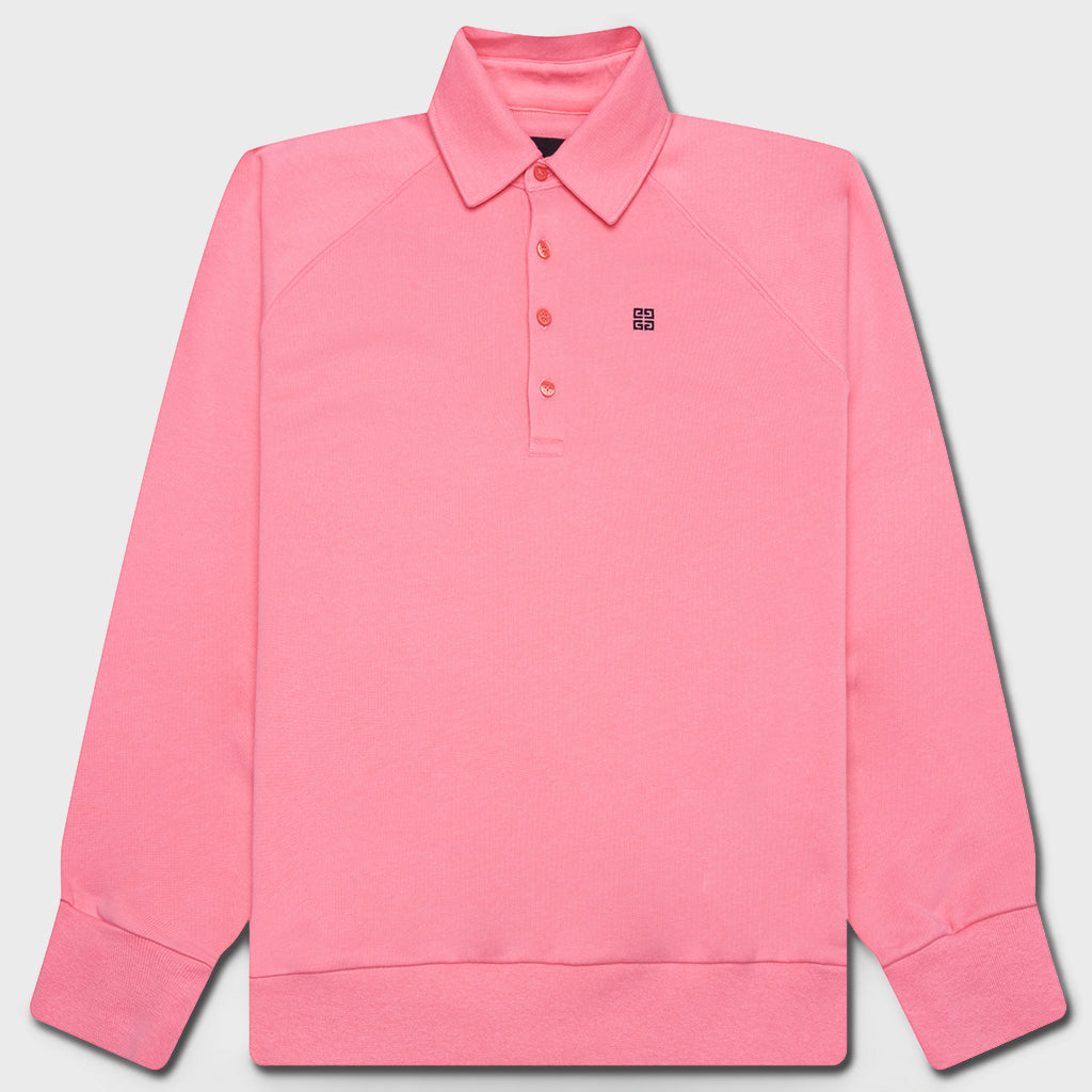 Logo Embroidered Long-Sleeve Polo Shirt - Candy Pink