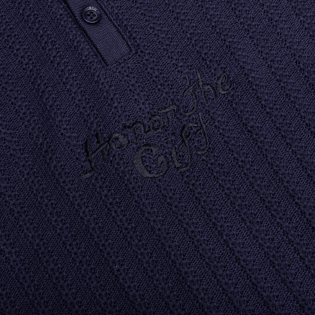 Long Sleeve Knit Polo - Navy