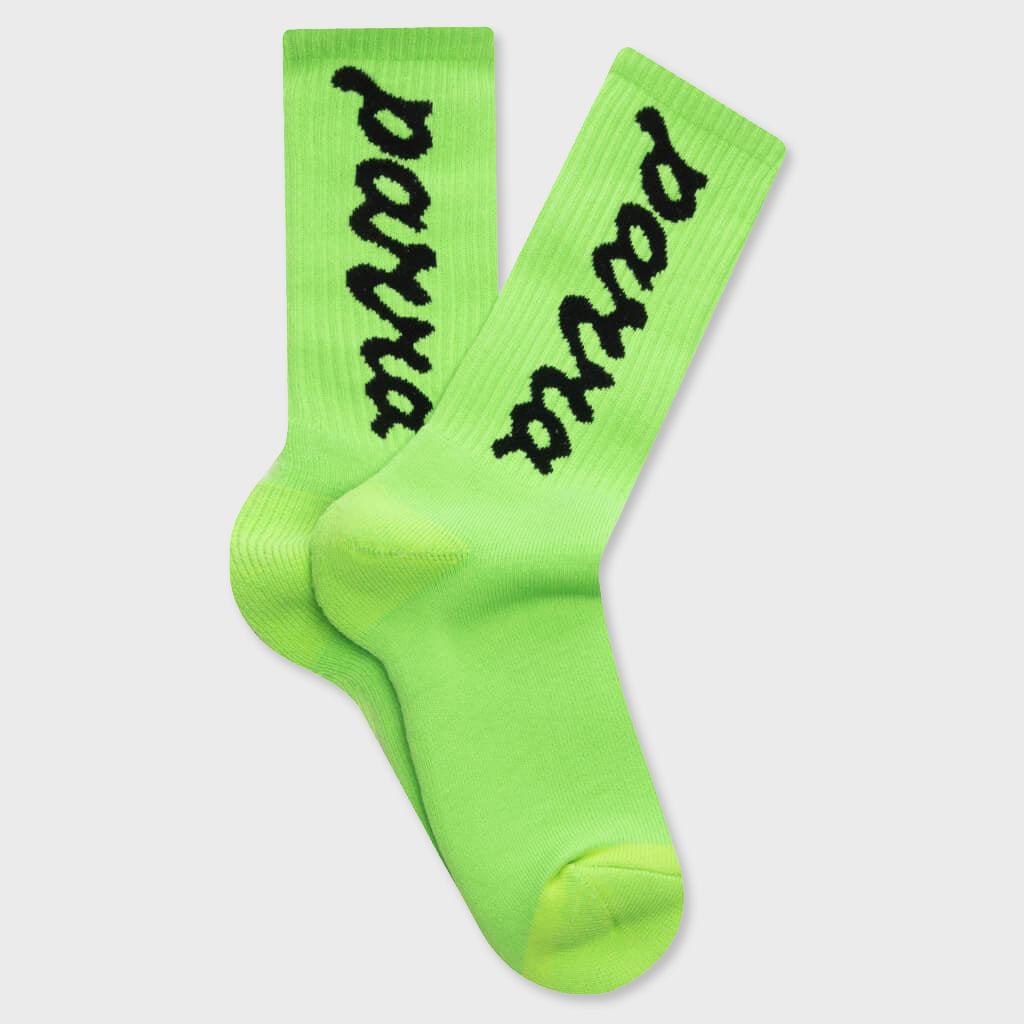 Lowercase Script Logo Crew Socks - Acid Green