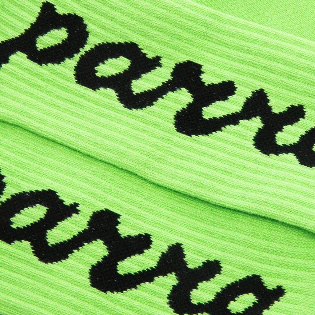 Lowercase Script Logo Crew Socks - Acid Green