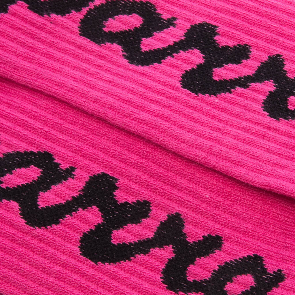 Lowercase Script Logo Crew Socks - Hot Pink