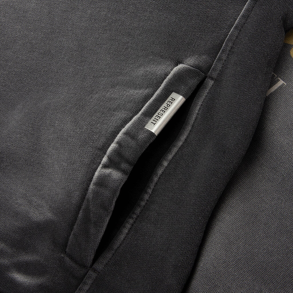 Cross Zip Through Hoodie - Stained Black
