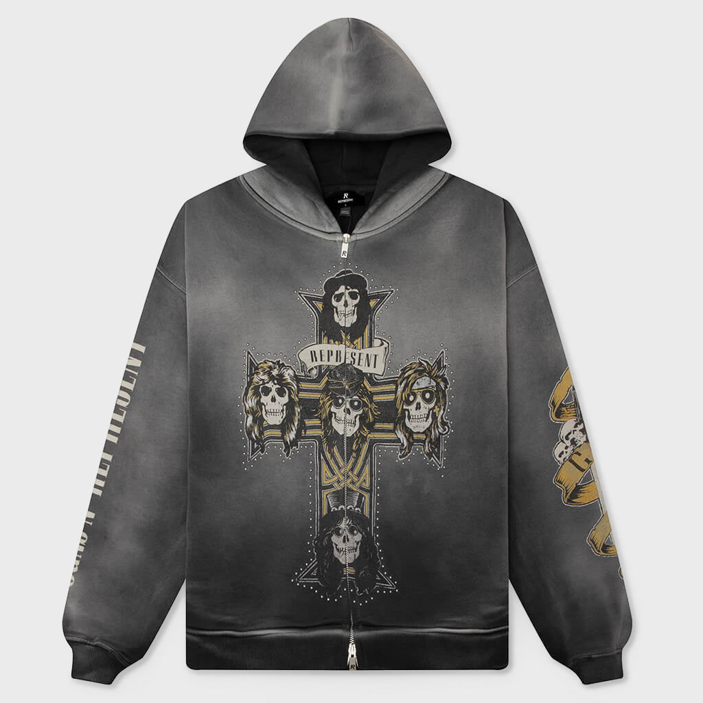 Cross Zip Through Hoodie - Stained Black