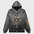 Cross Zip Through Hoodie - Stained Black