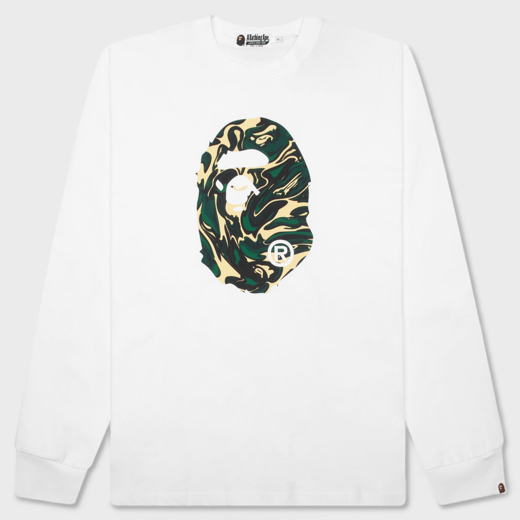 Marbling Camo Ape Head Relaxed Fit L/S Tee - White