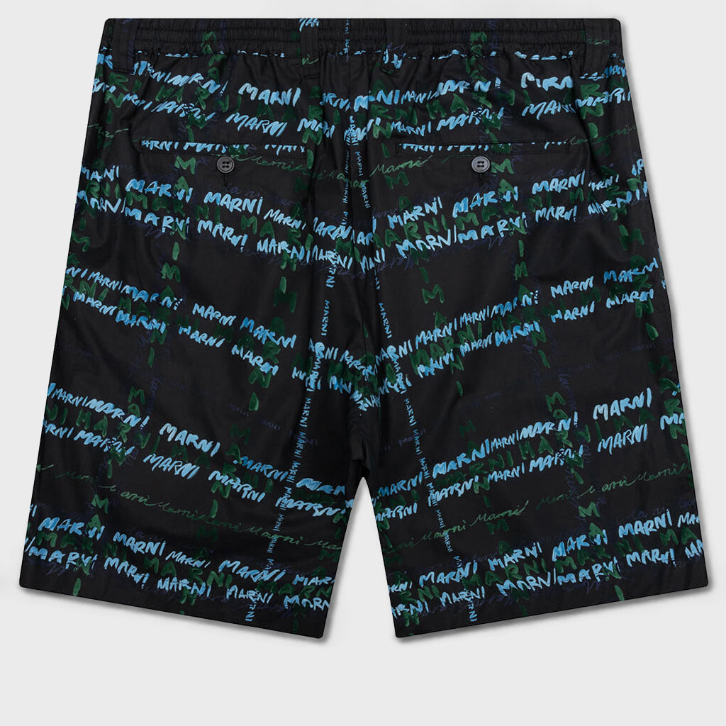 Crossroads Print Black Poplin Bermuda Pants - Black