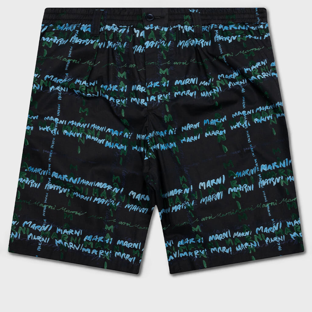 Crossroads Print Black Poplin Bermuda Pants - Black