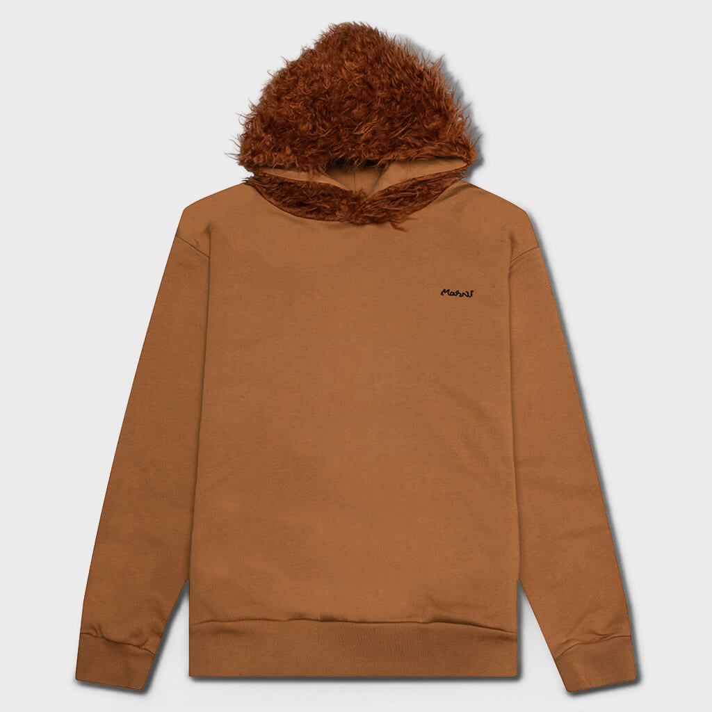 Shearling Hooded Cotton Sweatshirt - Earth Of Siena
