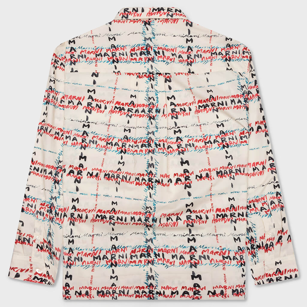 Crossroads Print Poplin Shirt - Antique White